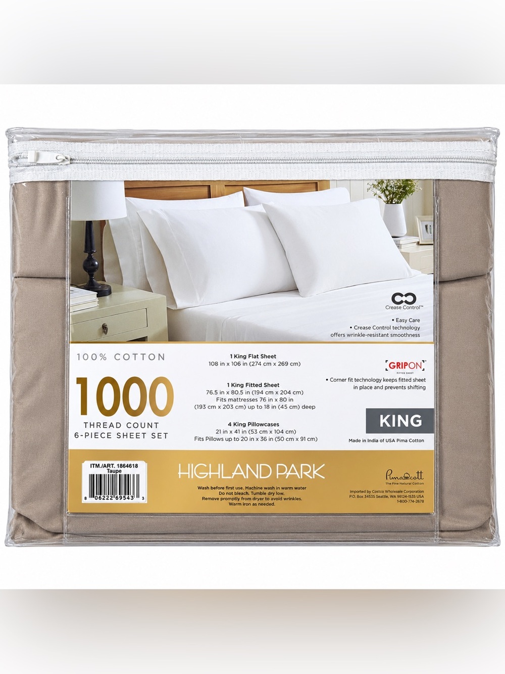 Highland Park King 1000 TC Pima Cotton 6pc Sheet Set Taupe